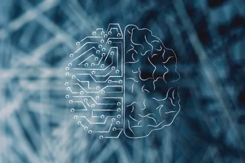 Artificial circuits and human brain Stock Illustration