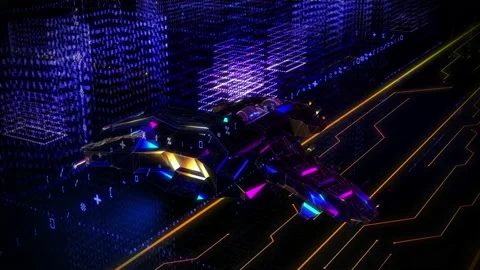 Artificial City With Starcraft Flying Among Buildings Made In 3D Graphics Stock Footage 154357779
