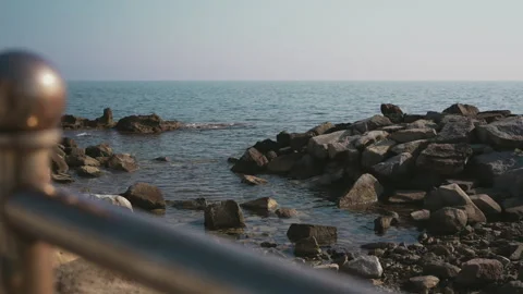Artificial cliff on Acciaroli's harbor on the Mediterranean Sea Video stock 279117109