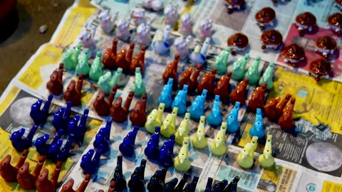 Artificial Colorful Ducks and Turtles Displayed for Sale at Surajkund Fair. Stock Footage 263982454