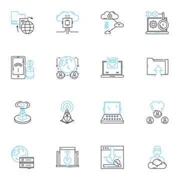 Artificial concept linear icons set. Artificial intelligence, Automation Stock Illustration