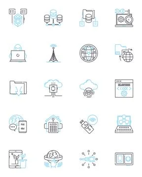 Artificial concept linear icons set. Artificial intelligence, Automation Stock Illustration