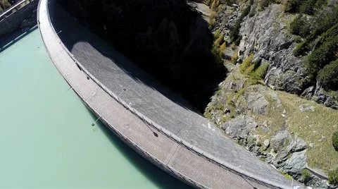 Artificial dam - Aerial view over the wall Stock Footage 67637868