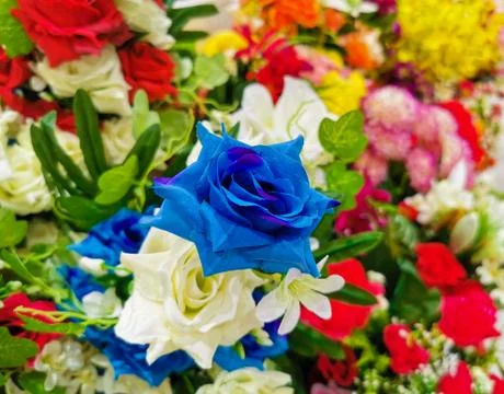 Artificial , decorative, plastic flowers available for sale. 스톡 사진