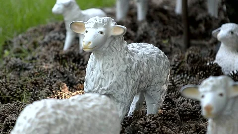 Artificial decorative sheep in the park Stock Footage 221274564