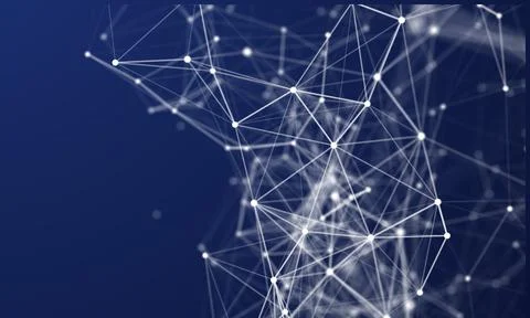 Artificial deep blue background with white dots and lines Stock Illustration