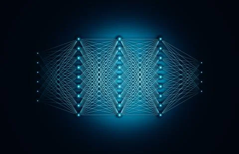 Artificial deep neural network frontal view 3d Stock Illustration