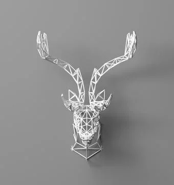 Artificial deer head hanging on the wall. Polygonal head of a deer. Deer from Stock Illustration
