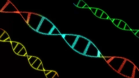 Artificial dna structure with shining light particles on dark artistic cybe.. Stock Footage 305300897