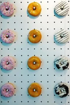 Artificial donuts decorated on the wall Stock Photos