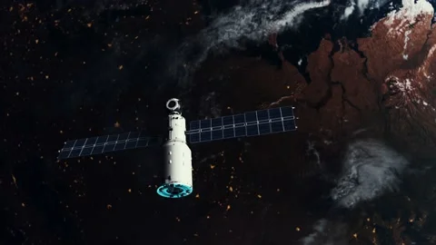 Artificial earth satellite or communications satellite. space station flies in Video stock 170252689