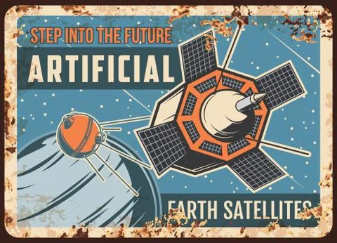 Artificial Earth satellites vector rusty plate Illustrazione stock