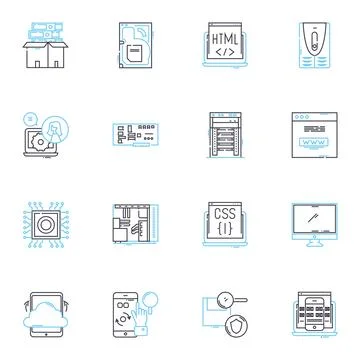 Artificial energy linear icons set. Solar, Wind, Hydro, Geothermal, Fusion Stock Illustration