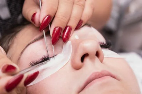 Artificial eyelash extensions from the master of eyelash extension in the beauty Stock Photos