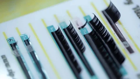 Artificial eyelashes of different sizes Stock Footage 84573511