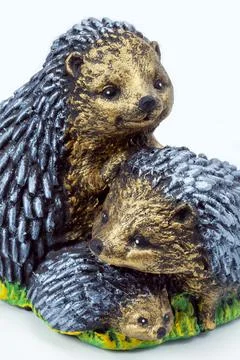 Artificial figure hedgehog portrait of muzzle concrete product decorative. Stock Photos