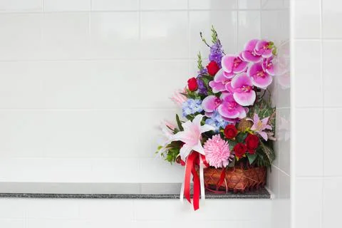 Artificial flower in the basket Stock Photos