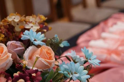 Artificial flowers with blurred background Stock Photos