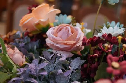 Artificial flowers with blurred background Stock Photos