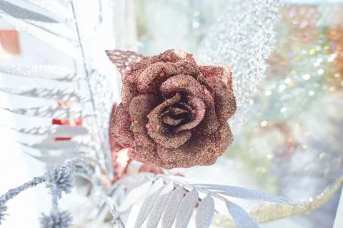ARTIFICIAL FLOWERS GLITTER DECORATIONS Stock Photos
