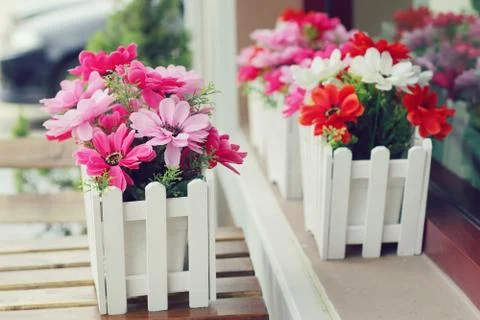 Artificial flowers pot Stock Photos