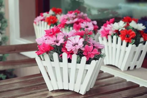 Artificial flowers pot Foto stock