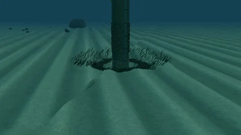 Artificial fronds waving and trapping sediment around a wind monopile 動画素材 344376545