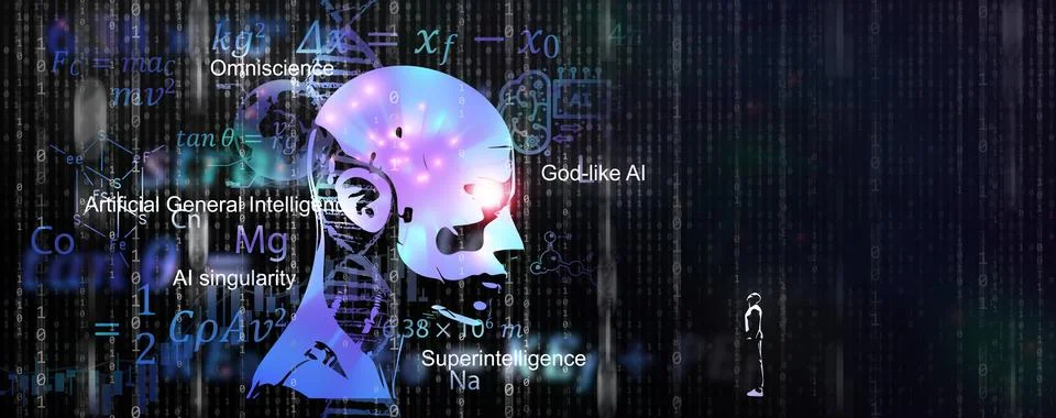 Artificial General Intelligence, AGI concept. AI can learn and solve any hu.. Illustrazione stock