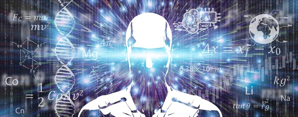 Artificial General Intelligence, AGI concept. AI can learn and solve any hu.. Illustrazione stock