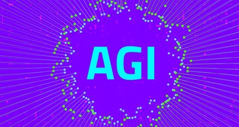 Artificial General Intelligence AGI Concept with Radiating Digital Network and Stock Illustration