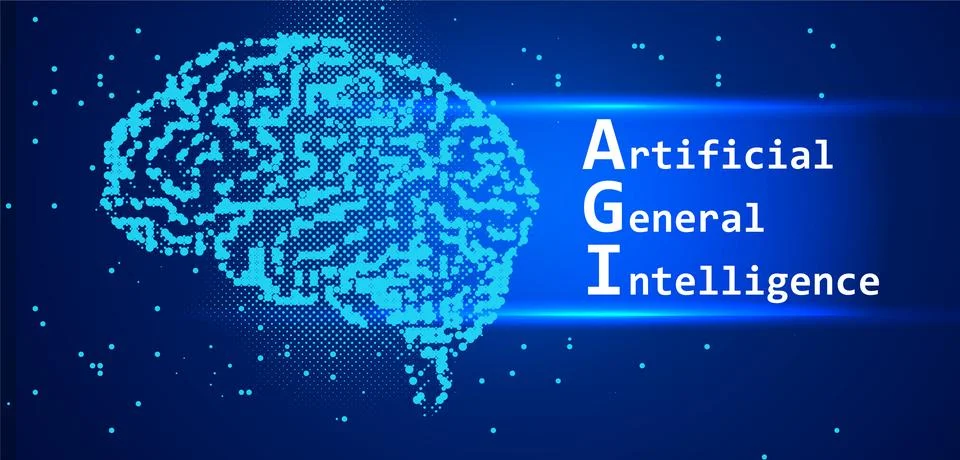 Artificial General Intelligence AGI Concept with Radiating Digital Network and Stock Illustration
