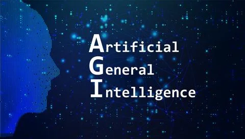 Artificial General Intelligence AGI Concept with Radiating Digital Network and Stock Illustration