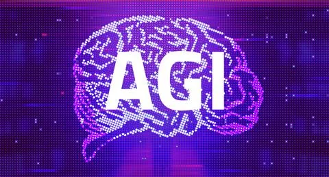 Artificial General Intelligence AGI Concept with Radiating Digital Network and 스톡 일러스트