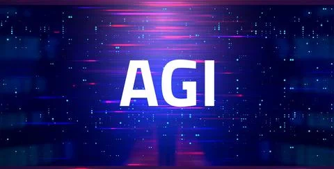 Artificial General Intelligence AGI Concept with Radiating Digital Network and Иллюстрация
