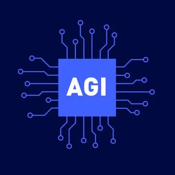 Artificial general intelligence - computer chip and processor with AI text. M 库存插图