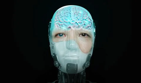 Artificial General Intelligence concept with humanoid robot showing emotion.. Stock Photos
