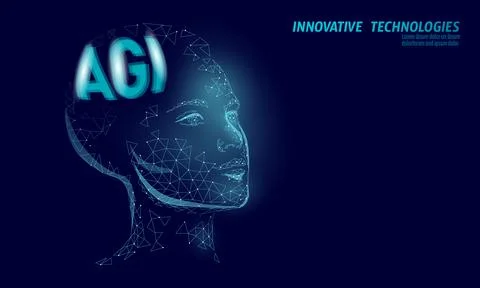 Artificial general intelligence low poly letter symbols. Minimalist style AGI Illustrazione stock