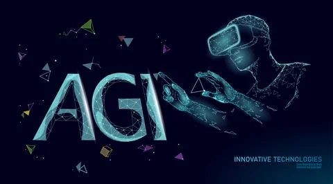 Artificial general intelligence low poly letter symbols. Minimalist style AGI Stock-Illustration