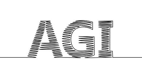 Artificial general intelligence one line drawing. Stitches ink sketch drawn. AGI Stock Illustration