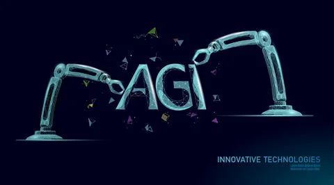 Artificial general intelligence robotic arms low poly letter symbols. Minimalist Stock-Illustration