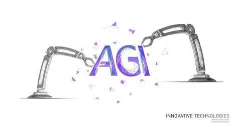 Artificial general intelligence robotic arms low poly letter symbols. Minimalist Stockillustratie