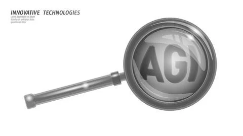 Artificial general intelligence search magnifier low poly letter symbols Stockillustratie