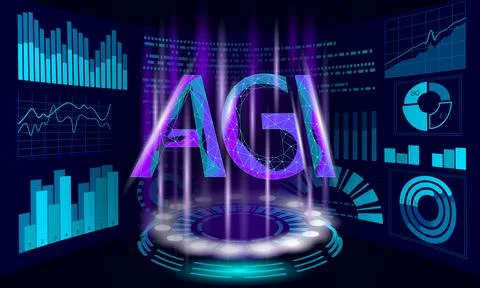 Artificial general intelligence wire HUD display letter symbols. Minimalist Stock-Illustration