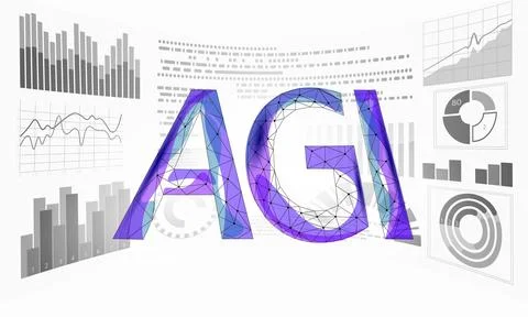 Artificial general intelligence wire HUD display letter symbols. Minimalist Stock-Illustration