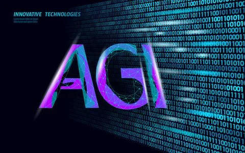 Artificial general intelligence wire letter symbols. Data binary code flow Stock Illustration