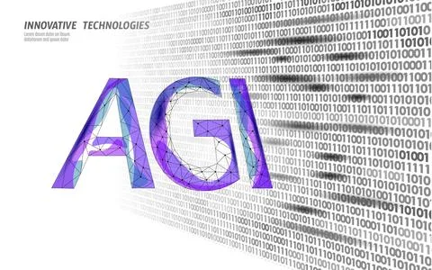 Artificial general intelligence wire letter symbols. Data binary code flow Stock Illustration