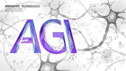 Artificial general intelligence wire neuron cells letter symbols. Minimalist Stock Illustration