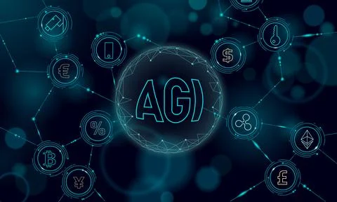 Artificial general intelligence wire web low poly letter symbols. Minimalist Stockillustratie