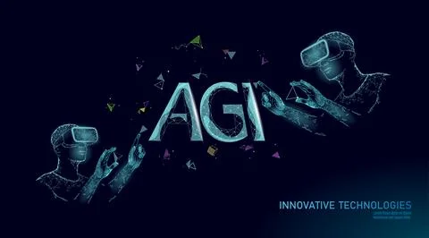 Artificial general intelligence wire web low poly letter symbols. Minimalist 스톡 일러스트