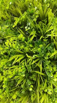 Artificial grass. Background from artificial plants. Green plastic vegetation Foto stock